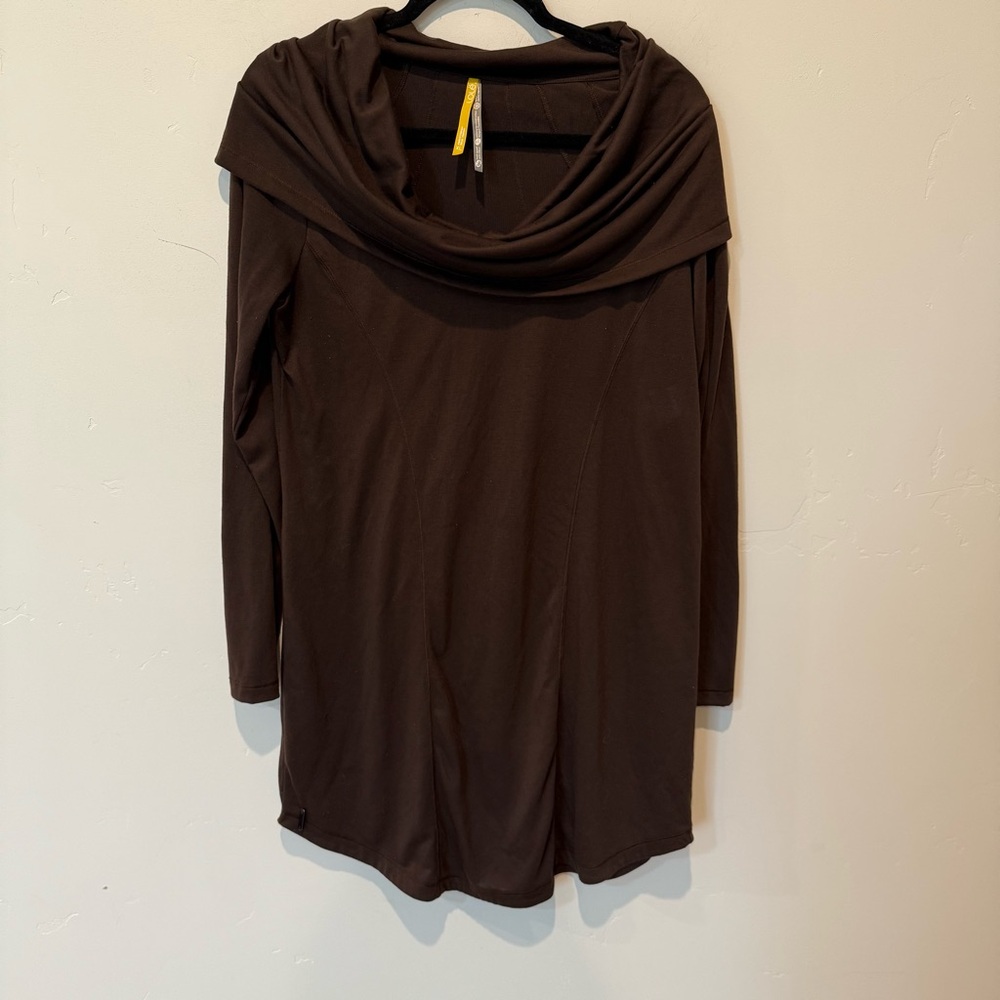 Lole Linen Blend Brown Cowl Neck Tunic Long Sleeve Top Women’s Size XL Fall
